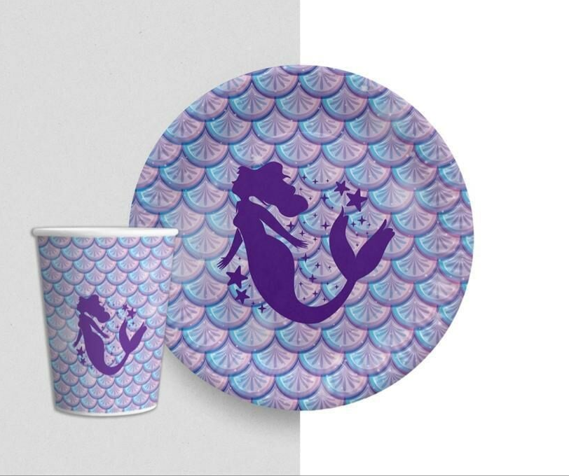 Deniz Kızı Karton Tabak Bardak (8 adet)